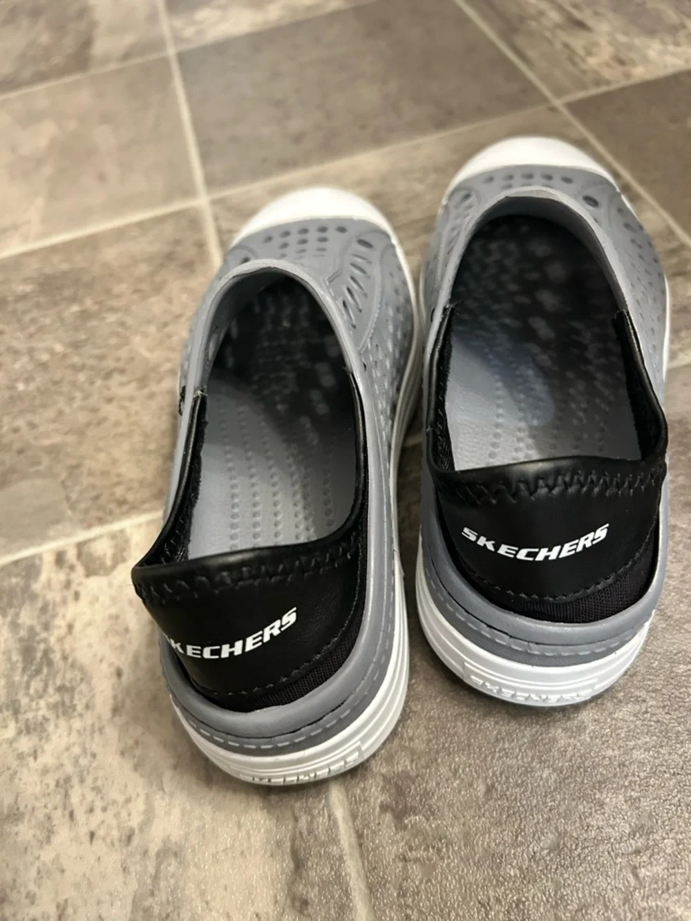 Skechers Kids Gray Slip-On Water Shoes with White Toe